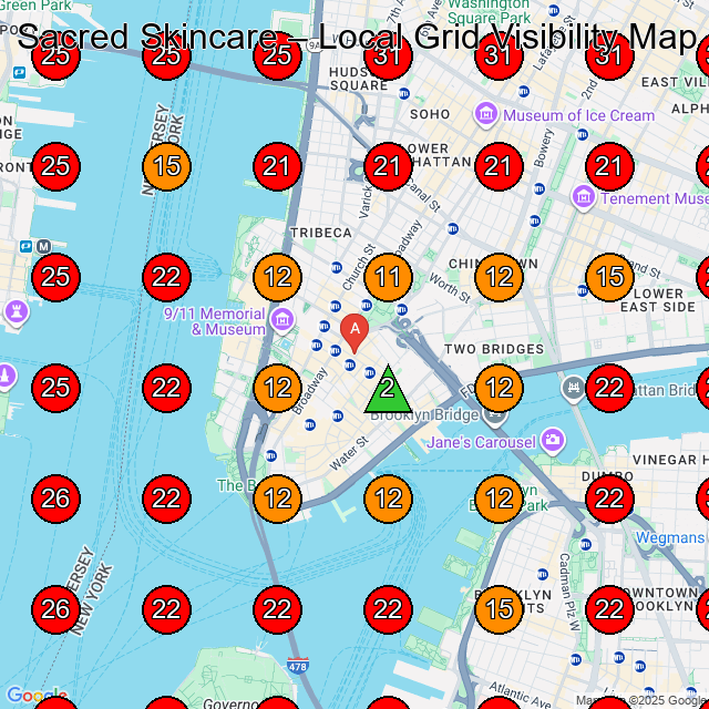 Sacred Skincare GeoGrid visibility map for Medical Spa in New York